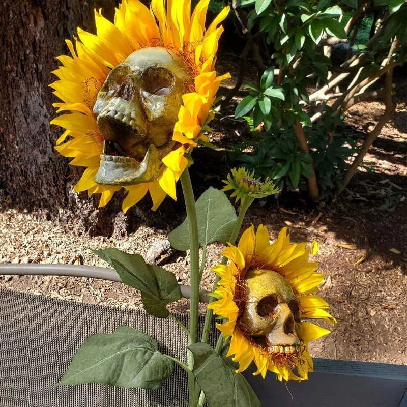 Eerie Sunflower Halloween Decoration with Skull-Shaped Blooms for Haunting Garden Display