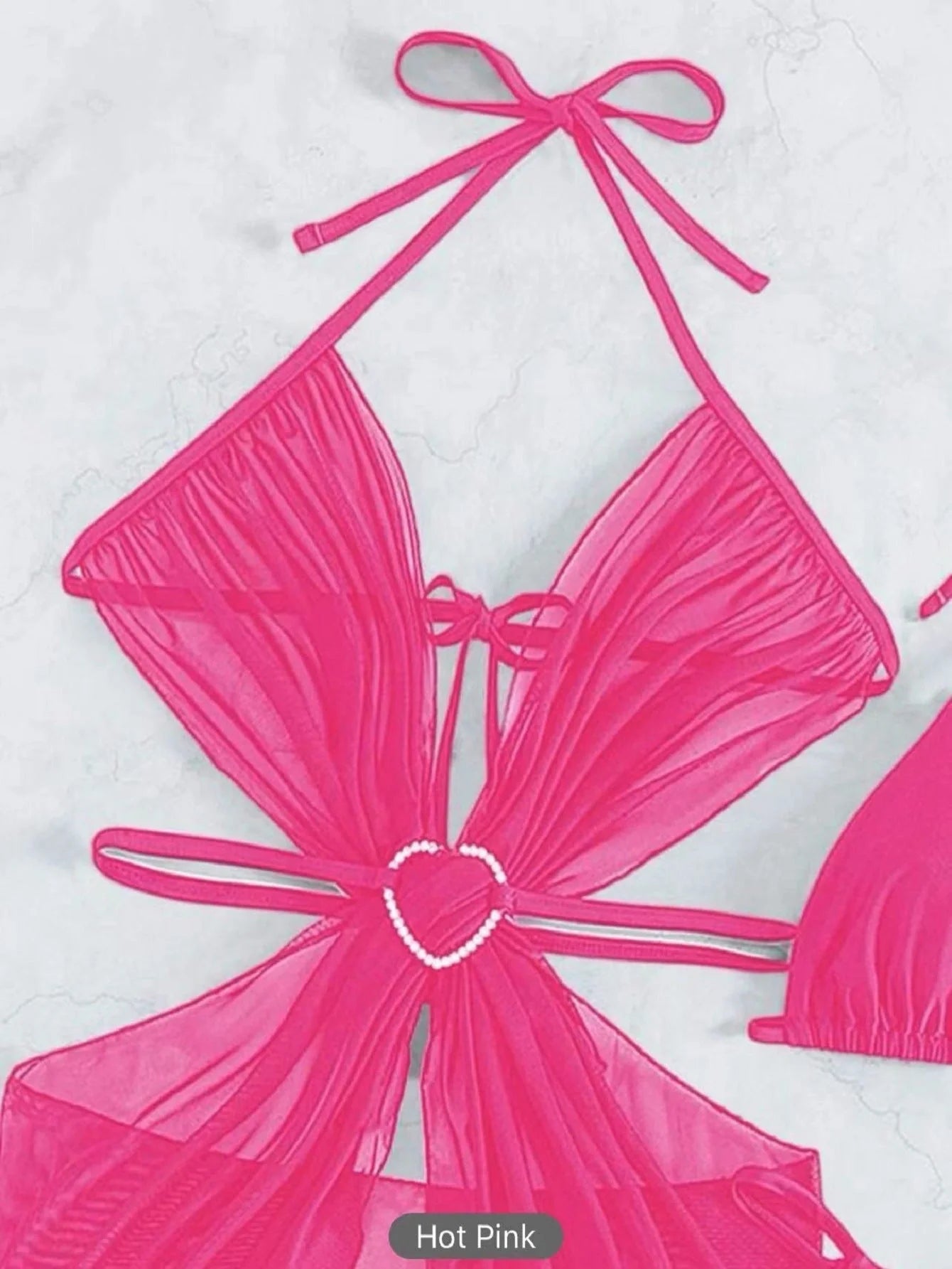 Women's 3-piece halter neck bikini set in solid colours for beach and summer