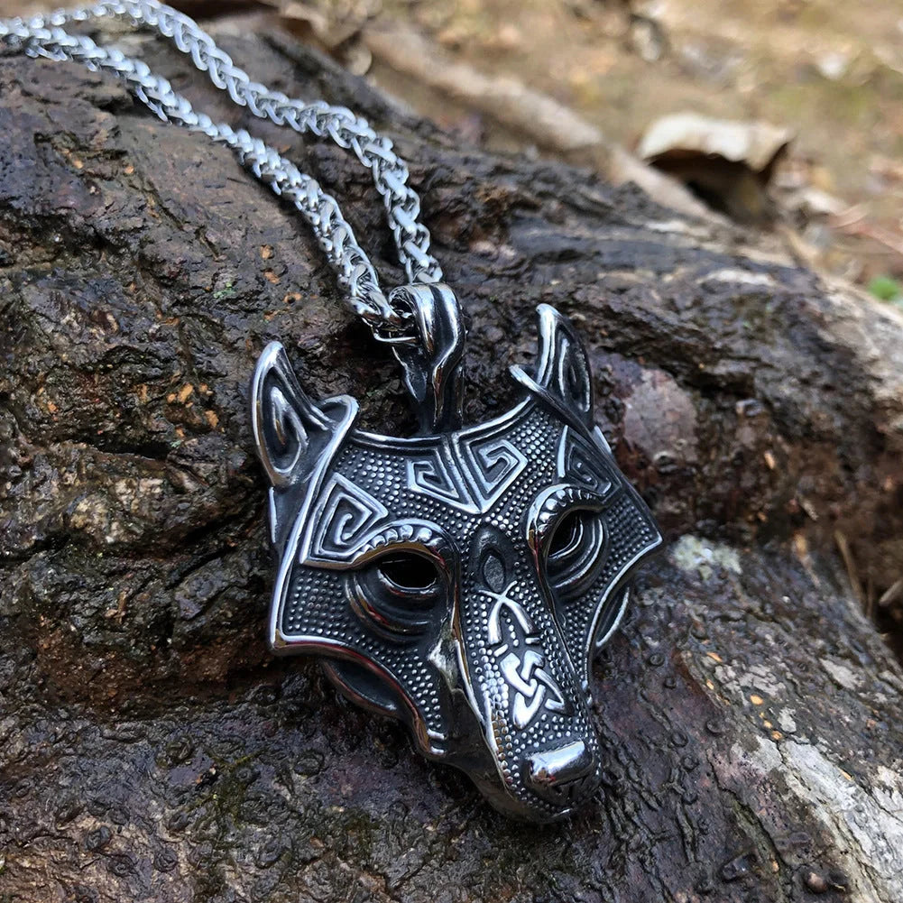 Legendary Norse Grey Wolf Head Silver Pendant Necklace, a captivating accessory crafted from premium titanium steel