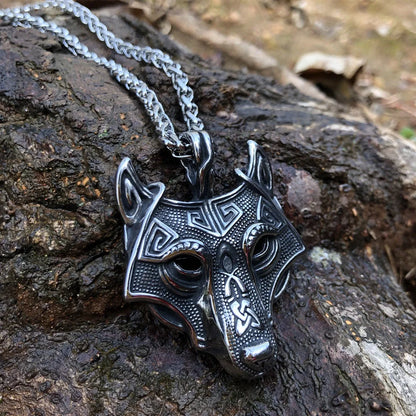 Legendary Norse Grey Wolf Head Silver Pendant Necklace, a captivating accessory crafted from premium titanium steel