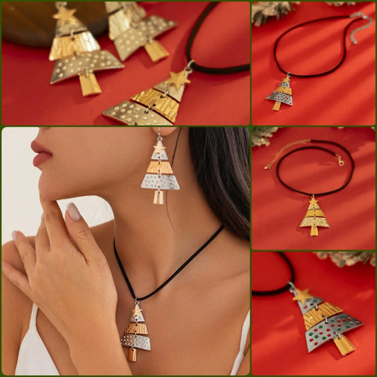 Christmas Tree Necklace and Earrings Set with unique star design