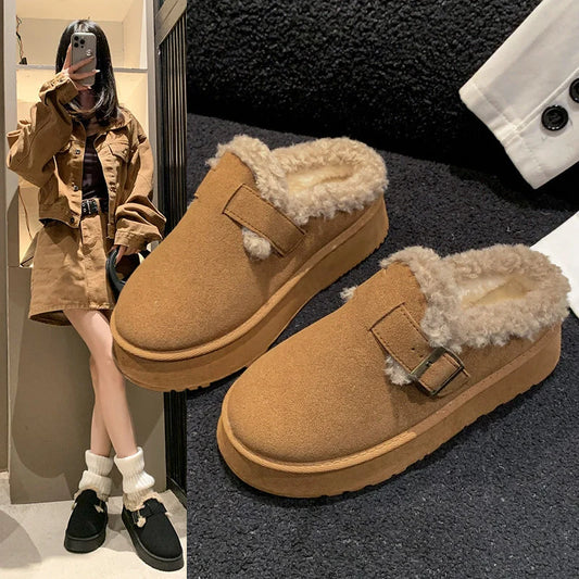 Luxury winter women's plush retro bean boots in various colours