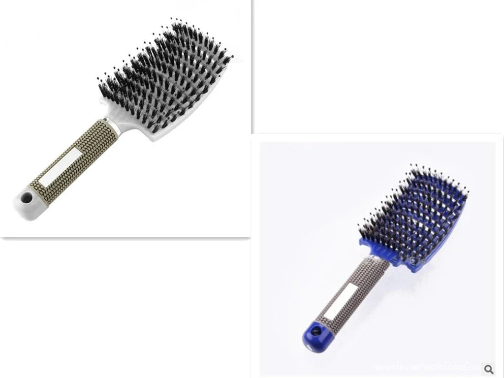 A premium hair brush with a sleek design, featuring soft bristles and a rounded massage function for healthy, detangled hair