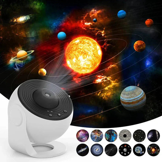 Galaxy Projector with 12 display scenarios, including solar system, galaxies, and nebulae, for a mesmerizing home decor experience
