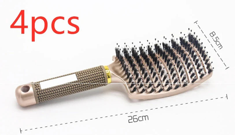 A premium hair brush with a sleek design, featuring soft bristles and a rounded massage function for healthy, detangled hair