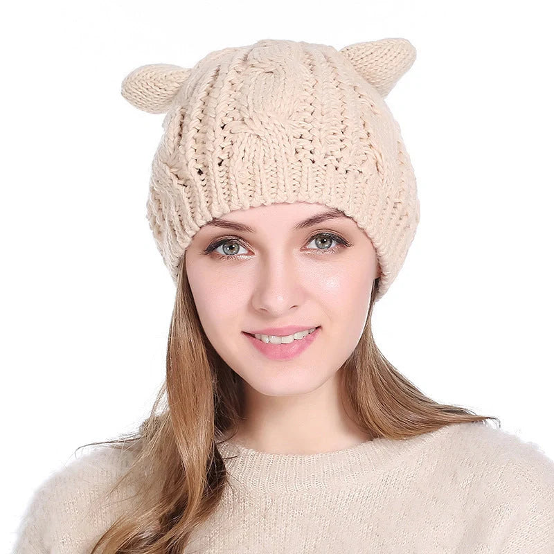 Cosy Cat Ear Knit Beanie in various colours for autumn winter warmth