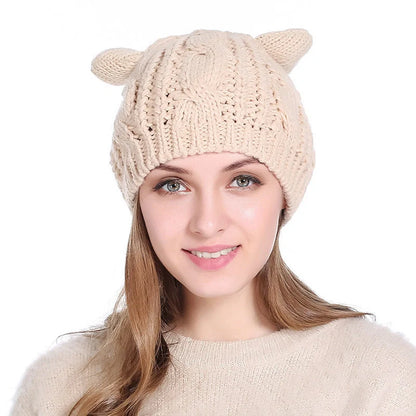 Cosy Cat Ear Knit Beanie in various colours for autumn winter warmth