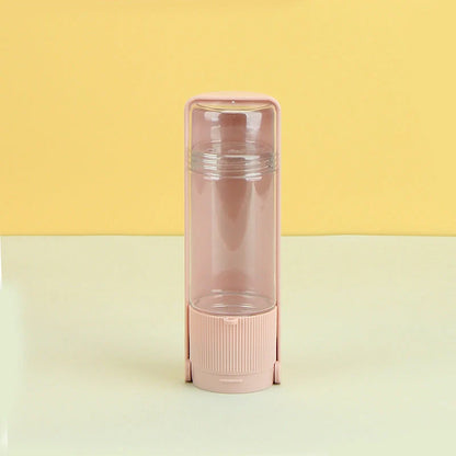 Portable pet water bottle in white and pink with 280ml capacity for outdoor travel