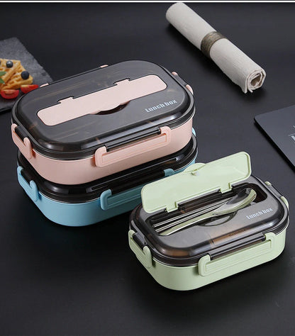 Dielectric insulated lunch box in green, blue, pink, and black with stainless steel interior