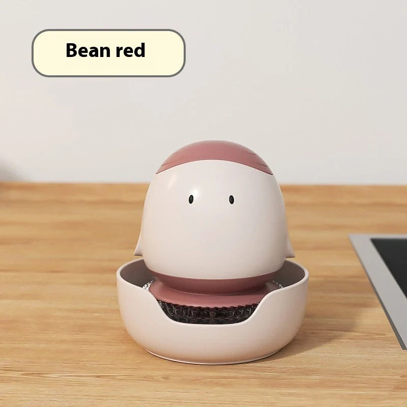 Automatic liquid filling dishwashing brush with cute chicken design and replaceable head