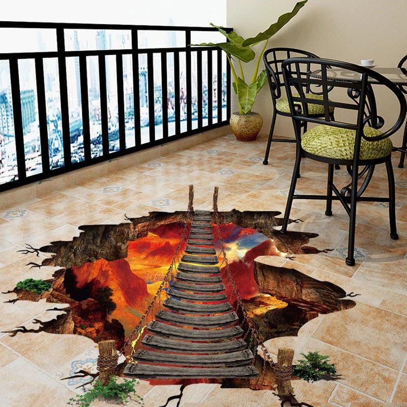 Vibrant 3D wall sticker featuring a creative cosmic design with planets, suspension bridge, and space elements