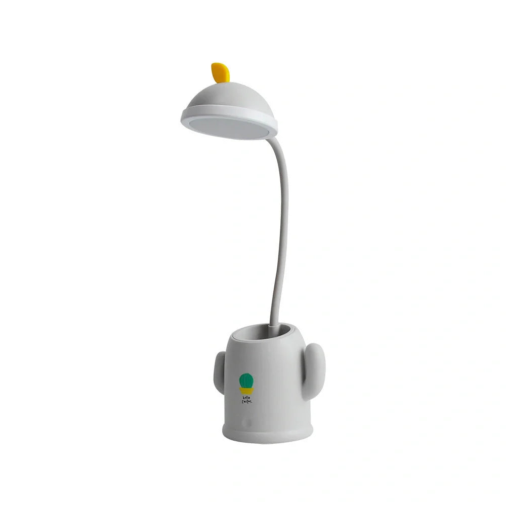 Cactus-shaped table lamp with pen holder and USB charging feature