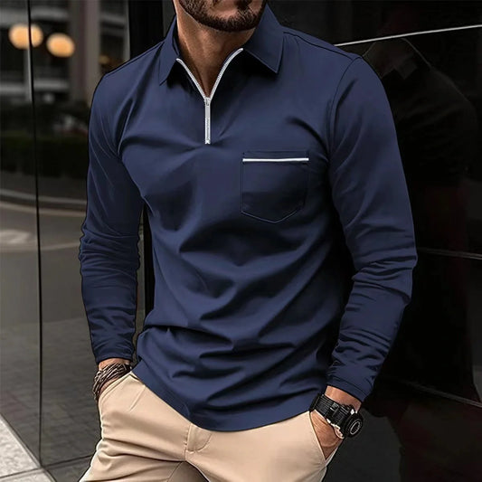 Men's long-sleeved sports polo shirt in various colours for athletic and casual wear