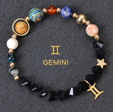 Frosted Stone Beaded Zodiac Bracelet featuring detailed zodiac signs on natural stone beads