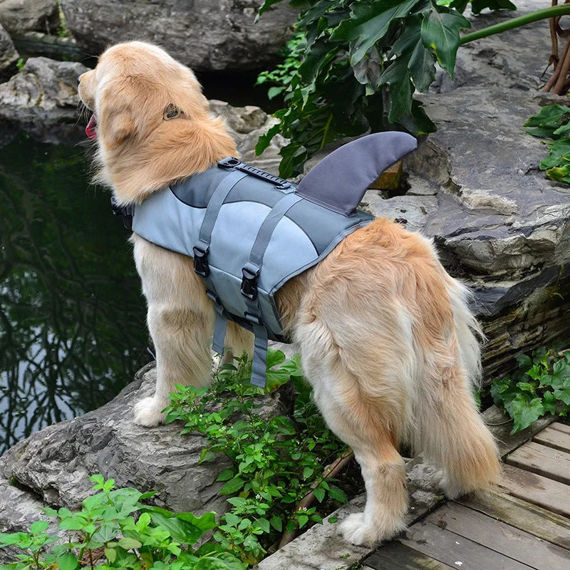 Adjustable mermaid shark design dog life vest for safe swimming, sizes XS to XL