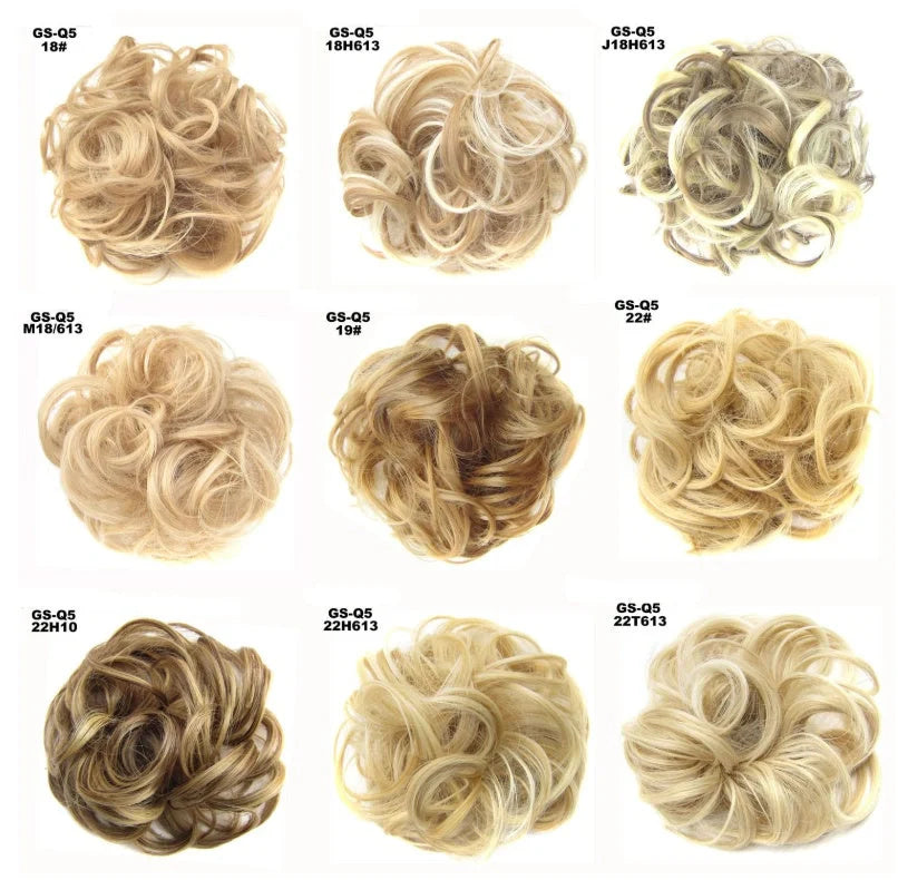 Synthetic wavy curly messy hair bun for women, 12cm diameter, high temperature wire