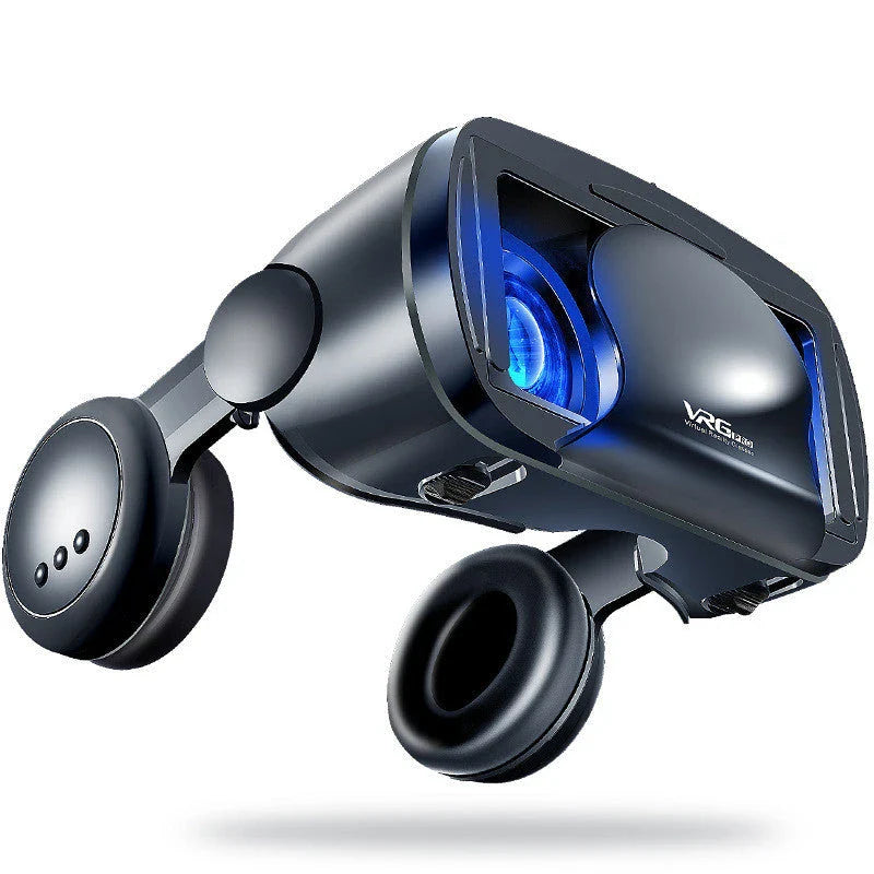 Virtual reality headset with adjustable optics, blue light-blocking lenses, and large headset for immersive 3D experiences on smartphones