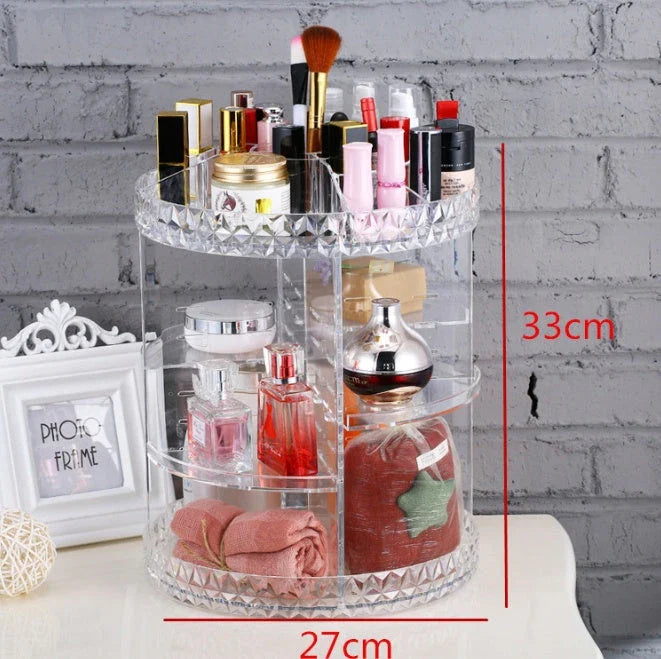 Diamond Wave Makeup Organiser with 360-degree rotating compartment and premium finishes