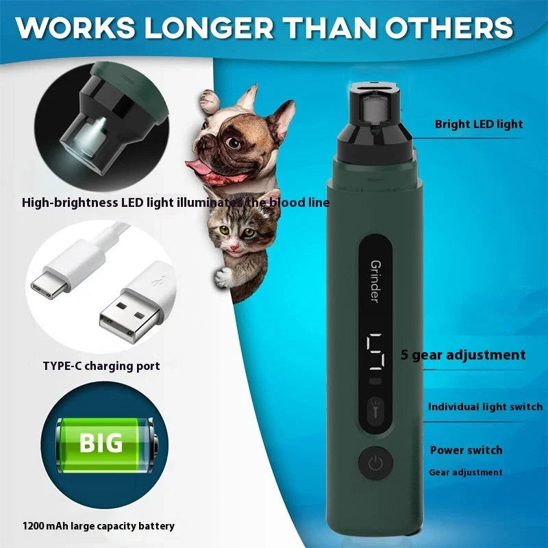 Rechargeable electric pet nail grinder with LED light and protective cap