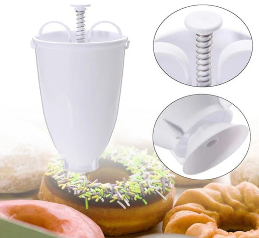 Compact plastic doughnut maker for home use, 9.5 cm diameter, 18 cm height
