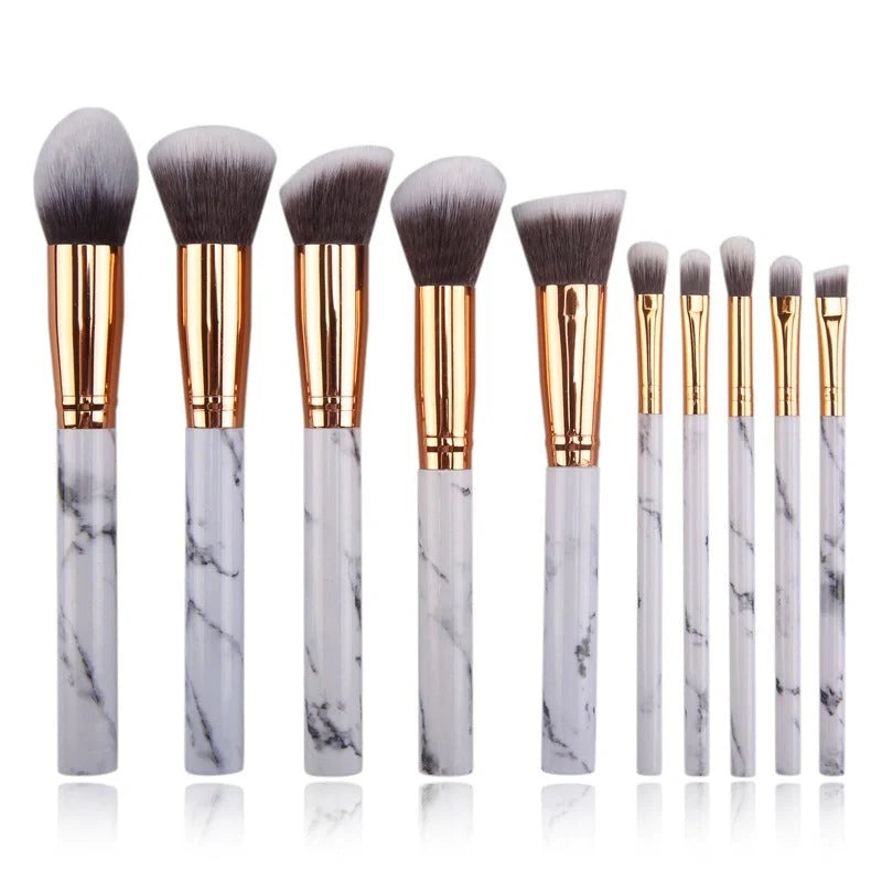 10-piece marble makeup brush set with 5 large and 5 small brushes for beauty applications