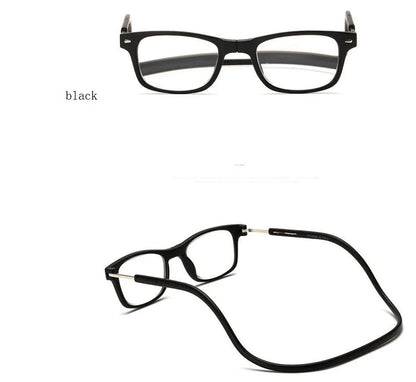 Stylish magnetic neck reading glasses with adjustable titanium frames in various colours