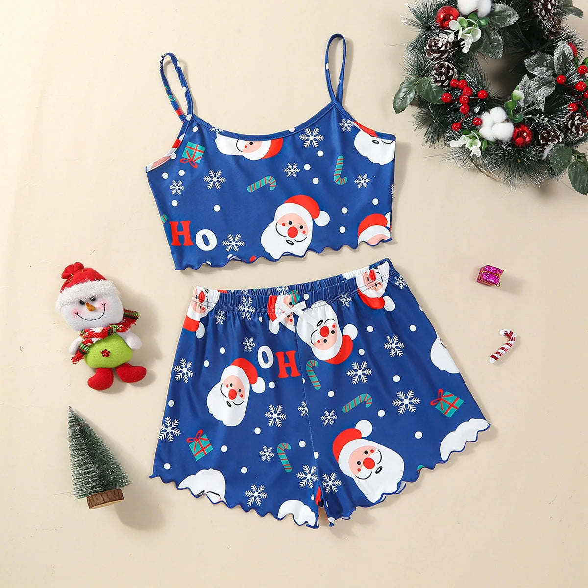 Women's Christmas-themed thin milk silk pajamas set with festive designs