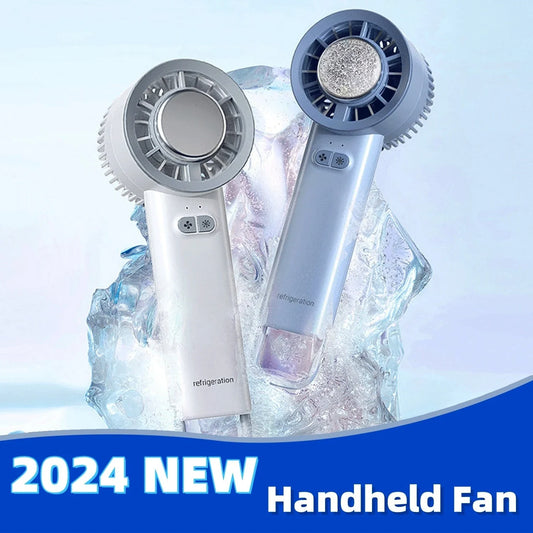 Powerful and portable handheld turbo fan with ice-cooling function for refreshing summer comfort