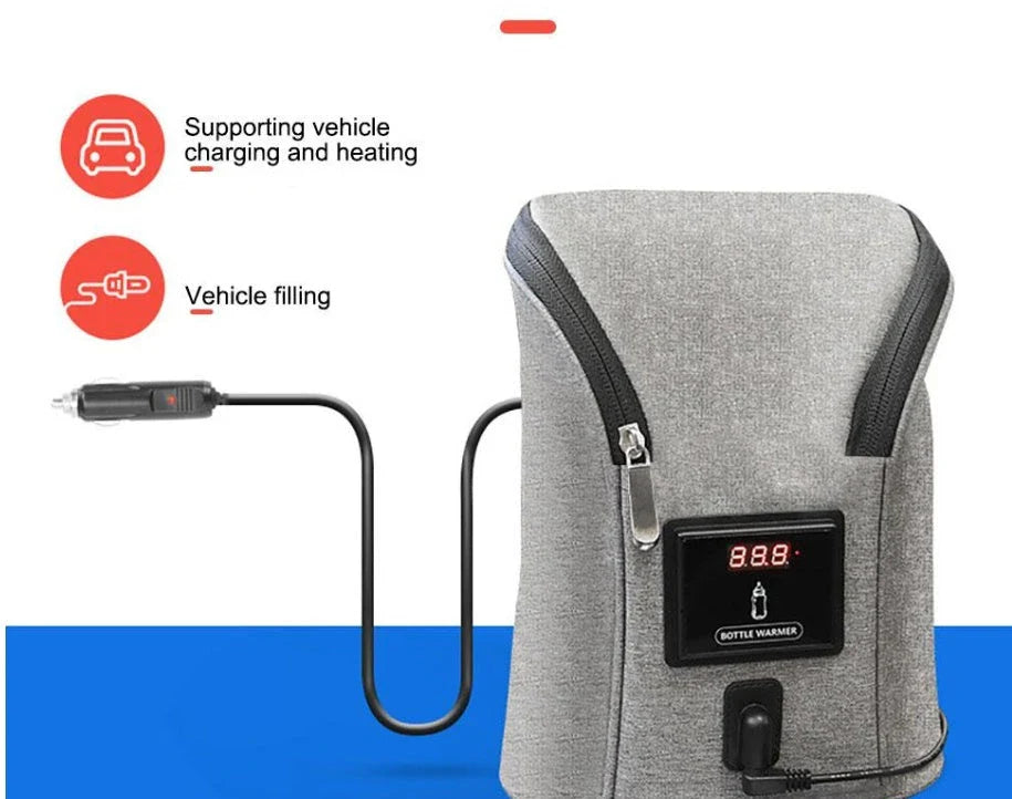 Premium car USB baby bottle warmer with Oxford cloth exterior and temperature display