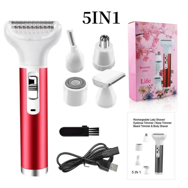 Portable electric razor for women with five interchangeable heads
