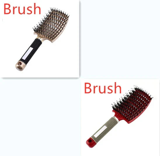 A premium hair brush with a sleek design, featuring soft bristles and a rounded massage function for healthy, detangled hair