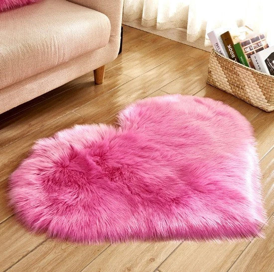 Luxury heart-shaped plush carpet in various colours and sizes, featuring a soft, non-slip design for comfortable home decor