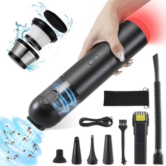 Shell Multifunctional Car Vacuum Cleaner with 10kPa suction, blowing function, and USB charging port