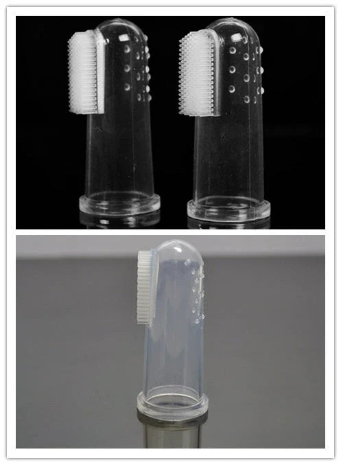 Silicone finger-mounted pet toothbrush for cleaning, freshening and strengthening cats' and dogs' teeth