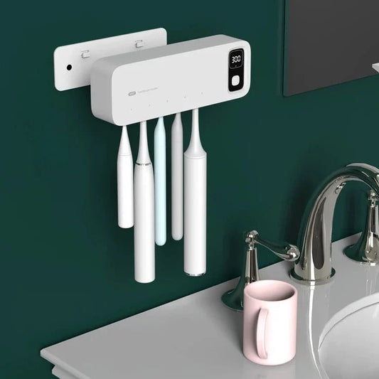 Rechargeable UV Sterilizing Toothbrush Holder with LED Display and Wall-Mounted Design