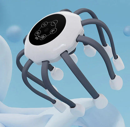 Relaxing octopus-shaped head massager with 14 independent massage heads and five customizable massage modes