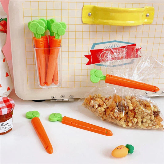 Carrot-shaped bag clip for sealing and preserving food freshness