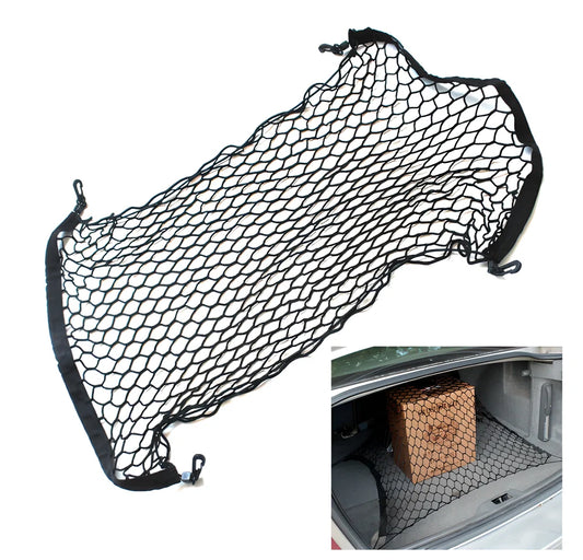 Premium nylon car organiser net with compartments to keep items secure in car boot