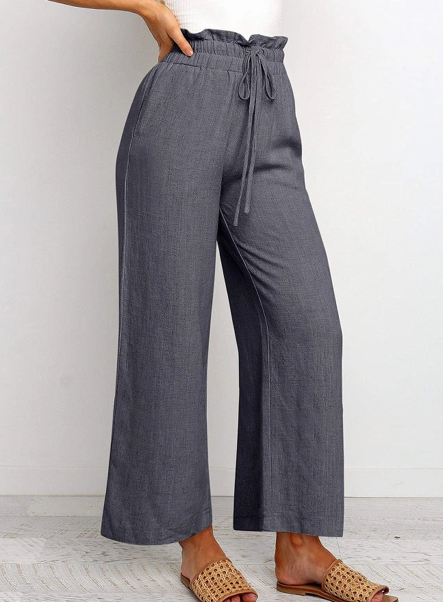 Stylish elastic waistband wide leg cropped pants in various colors