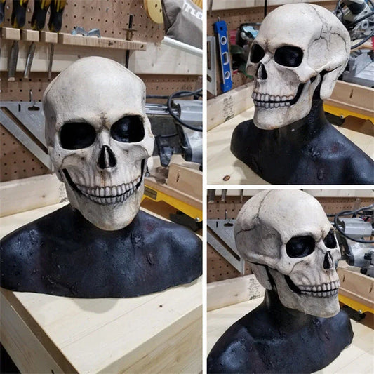 Creepy skeletal horror mask with movable jaw - perfect for Halloween costume and cosplay