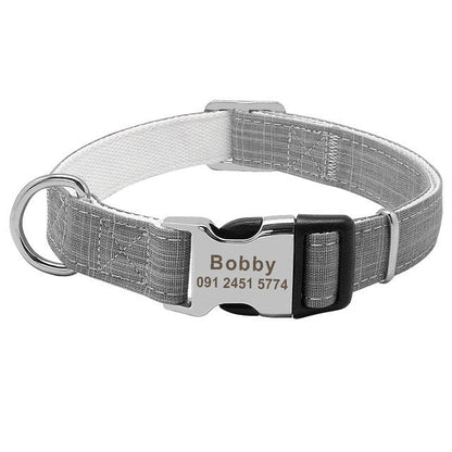 Customisable nylon dog collar with engraved dog tag in various colours
