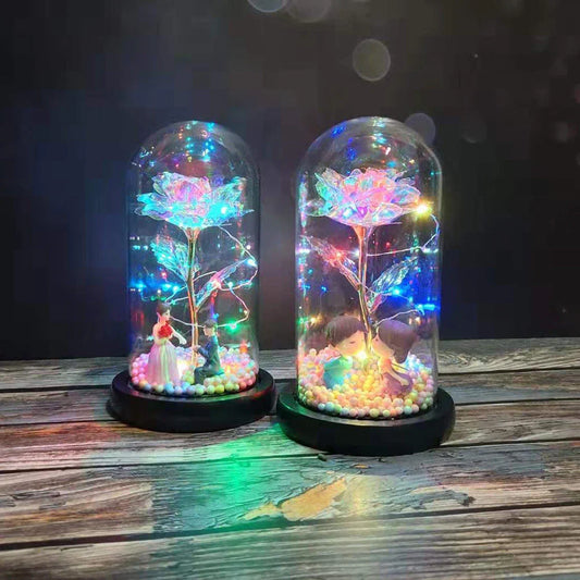Enchanting artificial rose flower in a glass dome, a timeless home decor piece