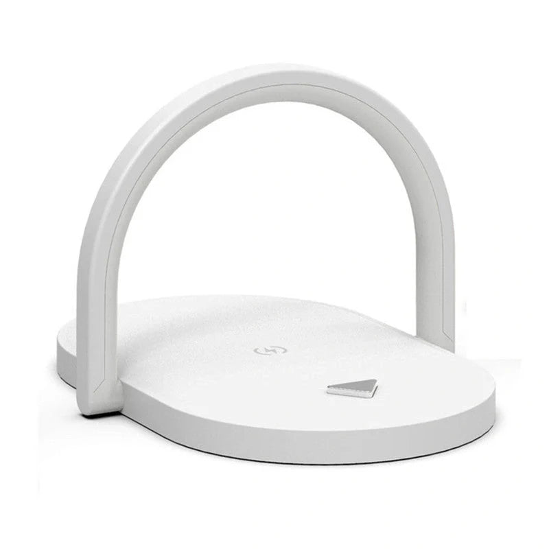 Portable 15W dimming desk lamp with wireless charging feature in black and white
