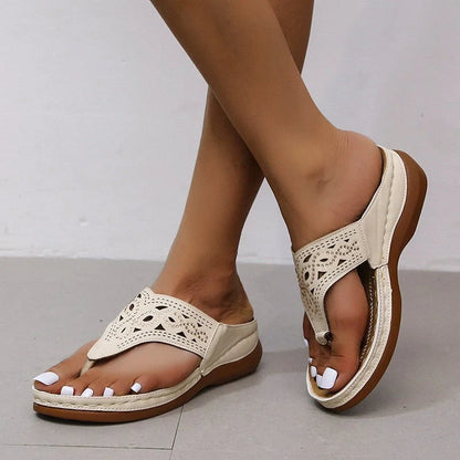 Women's clip toe wedge sandals with rhinestone accents in black, dark grey, and off-white