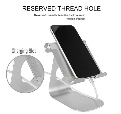 Adjustable tablet stand made of aluminium alloy with secure gripping hooks and soft protective cushions