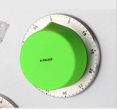 Robust stainless steel mechanical kitchen timer with strong magnetic back for easy placement on any metal surface
