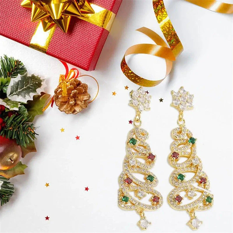 Women's Christmas Tree Tassel Earrings with colourful zircon inlays