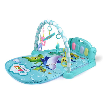Interactive baby play mat with piano keyboard and bear rattle for sensory development