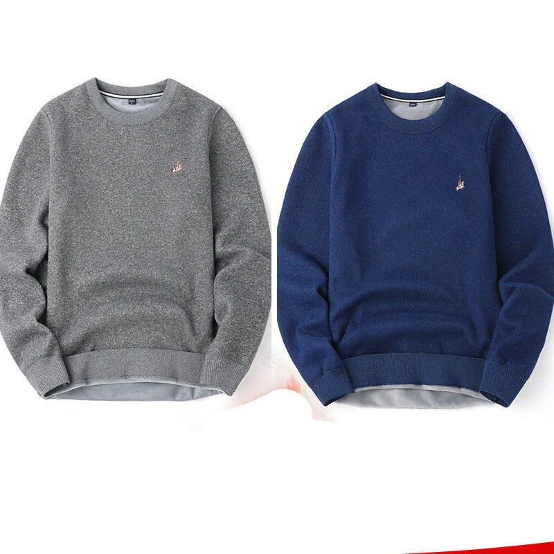 Men's navy blue velvet thickened winter sweater, regular fit, 100% polyester