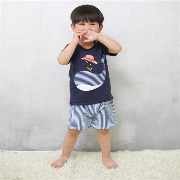 Cotton cartoon clothing sets for infants and young children in various patterns